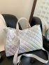 Holographic Quilted Shoulder Tote Bag