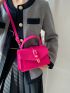 Neon Pink Buckle Decor Flap Square Bag