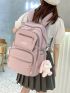 Letter Patch Decor Functional Backpack With Bag Charm