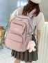 Letter Patch Decor Functional Backpack With Bag Charm