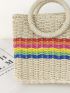 Mini Colorblock Circle Strap Straw Bag