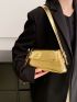 Metallic Crocodile Embossed Flap Baguette Bag