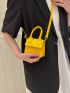 Mini Neon-yellow Crocodile Embossed Flap Square Bag