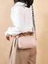 Mini Letter Print Crossbody Bag Pink Square Bag for Women