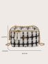 Mini Plaid Pattern Tassel Decor Chain Bucket Bag