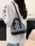 Colorblock Houndstooth Satchel Double Handle Dome Bag