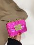 Mini Neon Pink Crocodile Embossed Flap Chain Square Bag