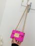 Mini Neon Pink Crocodile Embossed Flap Chain Square Bag