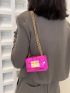 Mini Neon Pink Crocodile Embossed Flap Chain Square Bag