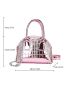 Mini Metallic Crocodile Embossed Rhinestone Fringe Decor Chain Dome Bag