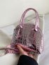 Mini Metallic Crocodile Embossed Rhinestone Fringe Decor Chain Dome Bag