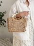 Minimalist Drawstring Design Straw Bag