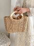 Minimalist Drawstring Design Straw Bag