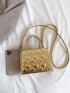 Mini Metallic Square Bag Heart Pattern Double Handle