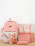 4pcs Colorblock Letter Patch Backpack Set