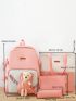 4pcs Colorblock Letter Patch Backpack Set