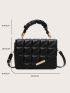 Quilted Detail Ruched Top Handle Flap Square Bag