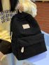 Letter Patch Decor Corduroy Functional Backpack