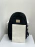 Letter Patch Decor Corduroy Functional Backpack