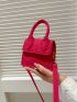 Mini Neon-pink Crocodile Embossed Flap Square Bag