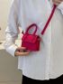 Mini Neon-pink Crocodile Embossed Flap Square Bag