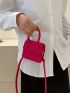 Mini Neon-pink Crocodile Embossed Flap Square Bag