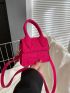 Mini Neon-pink Crocodile Embossed Flap Square Bag