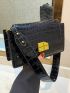 Crocodile Embossed Square Bag Metal Decor Flap Shoulder Bag for Women