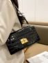 Crocodile Embossed Square Bag Metal Decor Flap Shoulder Bag for Women