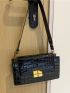 Crocodile Embossed Square Bag Metal Decor Flap Shoulder Bag for Women