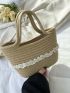 Mini Lace Trim Straw Bag