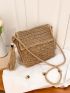 Tassel Decor Flap Straw Bag