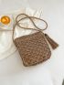 Tassel Decor Flap Straw Bag