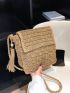 Tassel Decor Flap Straw Bag