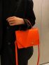 Neon Orange Metal Detail Flap Square Bag