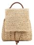 Drawstring Design Flap Straw Bag