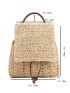 Drawstring Design Flap Straw Bag