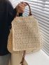 Drawstring Design Flap Straw Bag