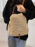 Drawstring Design Flap Straw Bag