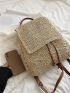 Drawstring Design Flap Straw Bag