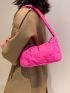 Neon Pink Floral Embroidered Hobo Bag