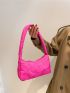 Neon Pink Floral Embroidered Hobo Bag