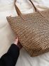 Minimalist Straw Bag Large Capacity Shoulder Tote Bag for Vacation