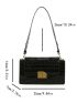 Crocodile Embossed Square Bag Metal Decor Flap Shoulder Bag for Women