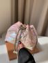 Mini Holographic Quilted Faux Pearl Decor Bucket Bag