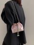 Mini Holographic Quilted Faux Pearl Decor Bucket Bag