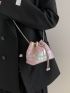 Mini Holographic Quilted Faux Pearl Decor Bucket Bag