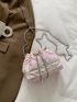 Mini Holographic Quilted Faux Pearl Decor Bucket Bag