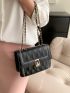 Quilted Pattern Embroidered Detail Flap Chain Square Bag