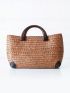 Handmade Straw Bag Retro Rattan Straw Woven Handy Beach Bag Simple Art Weaving Bag